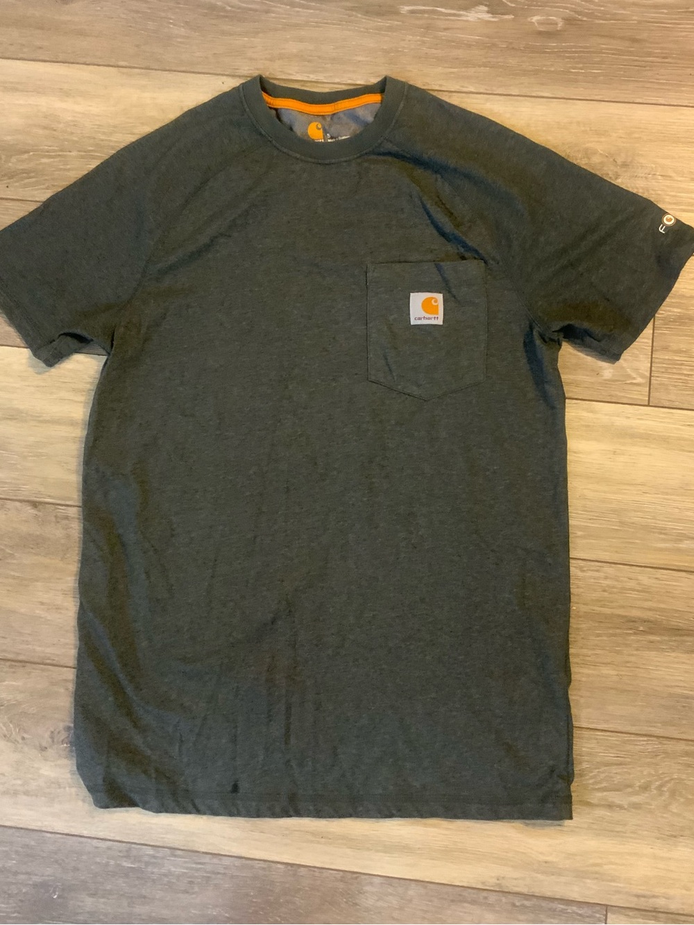 Carhartt Short Sleeve Pocket Tee — Olive Green with Orange Trim